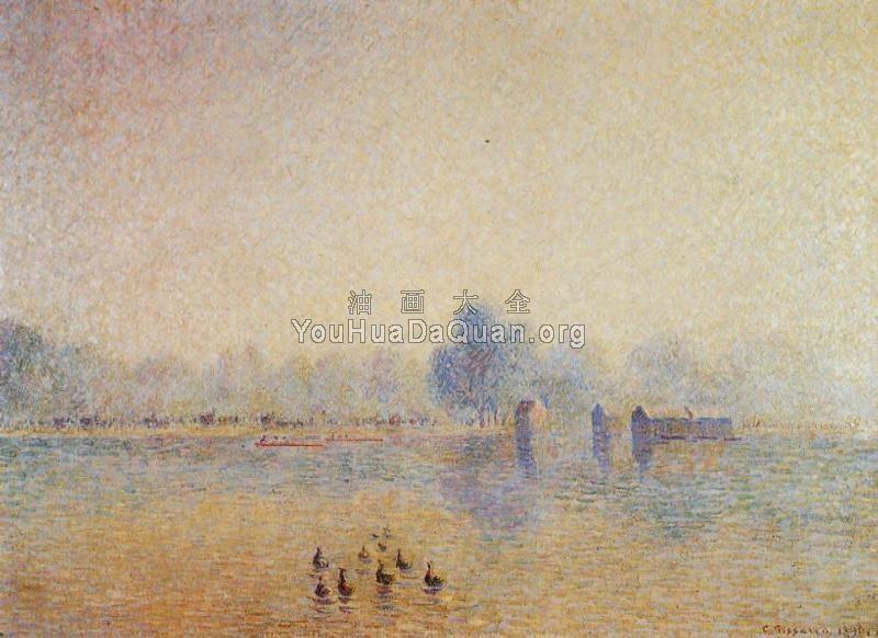 The Serpentine, Hyde Park, Fog Effect - 卡米耶·毕沙罗